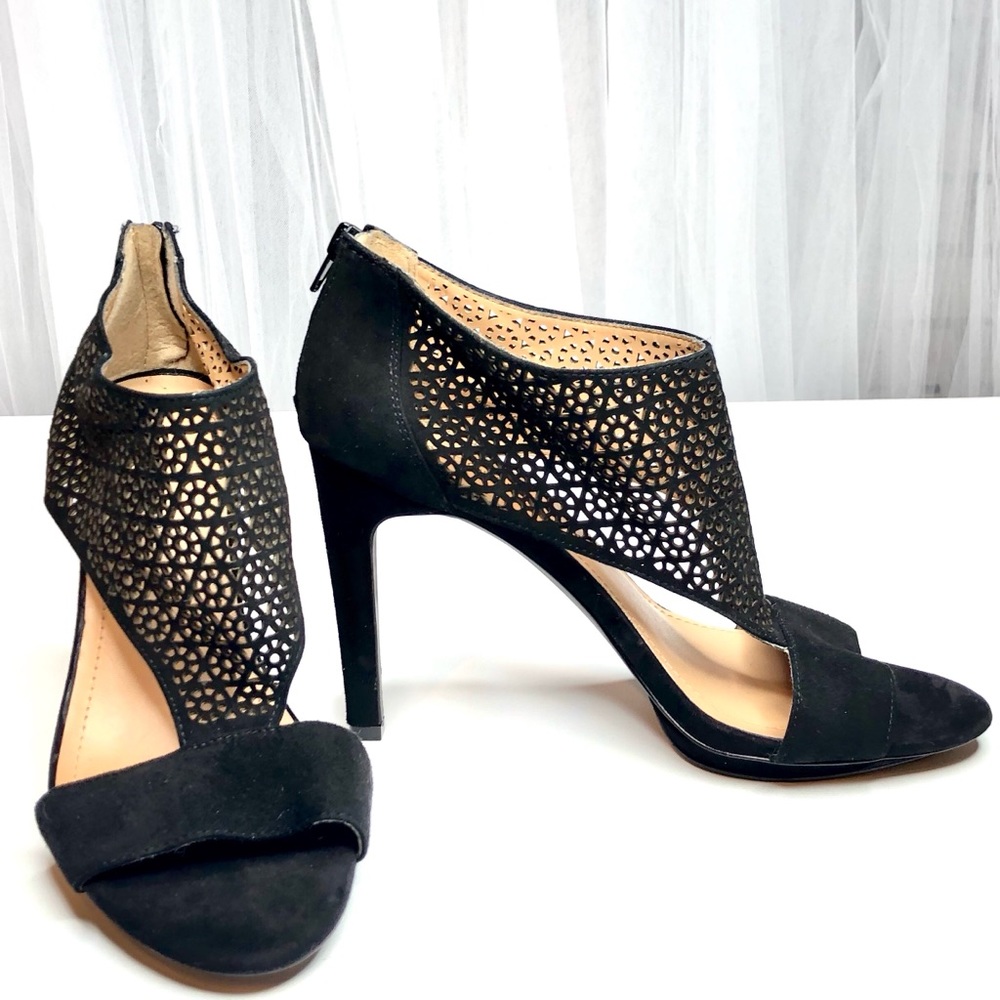 Bcbgeneration Black Leather Open Toe Stilettos - image 3